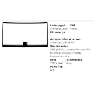 Tuulilasi Gn 2727 x 1448 ala solar cam w/o bracket kuva