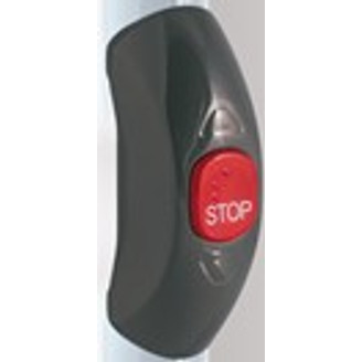 STOP button, tube-mounted, yellow body, blue image